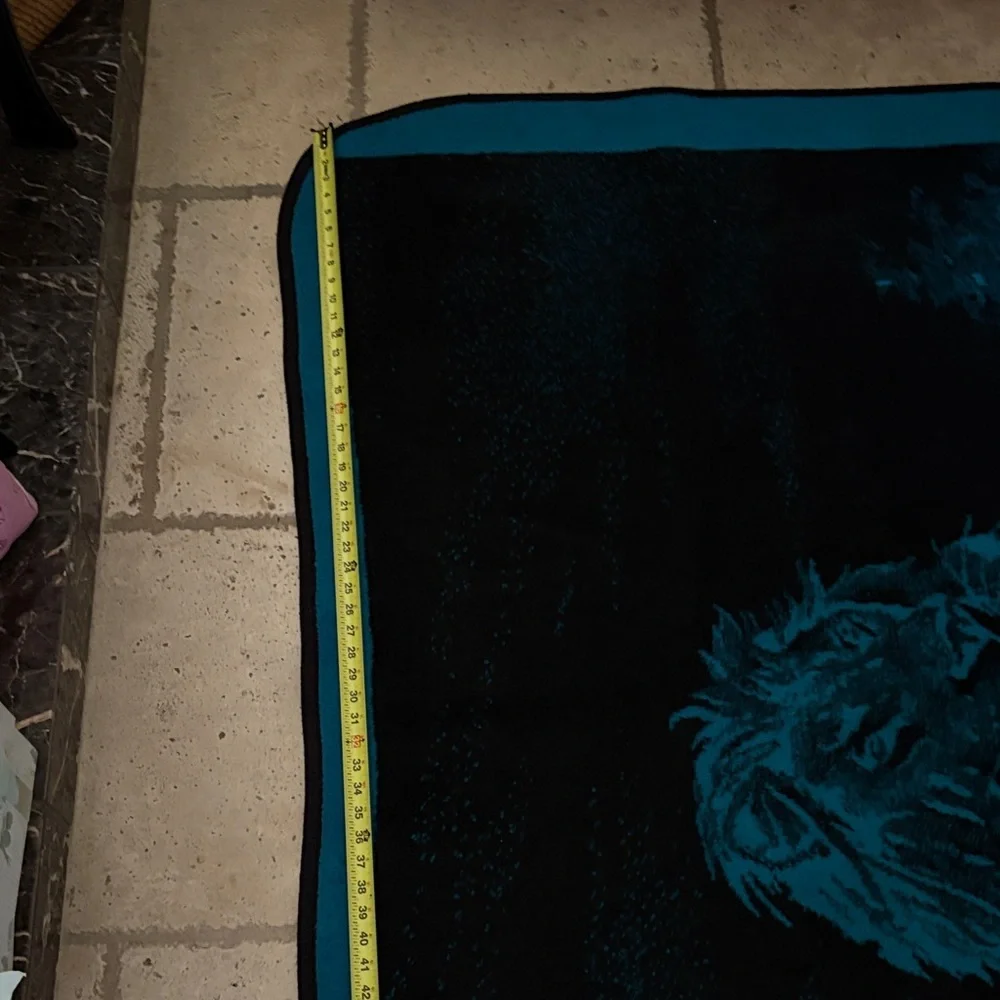 Vintage Gently Loved Reversible Lion Blanket Teal&Black By San Marcos
